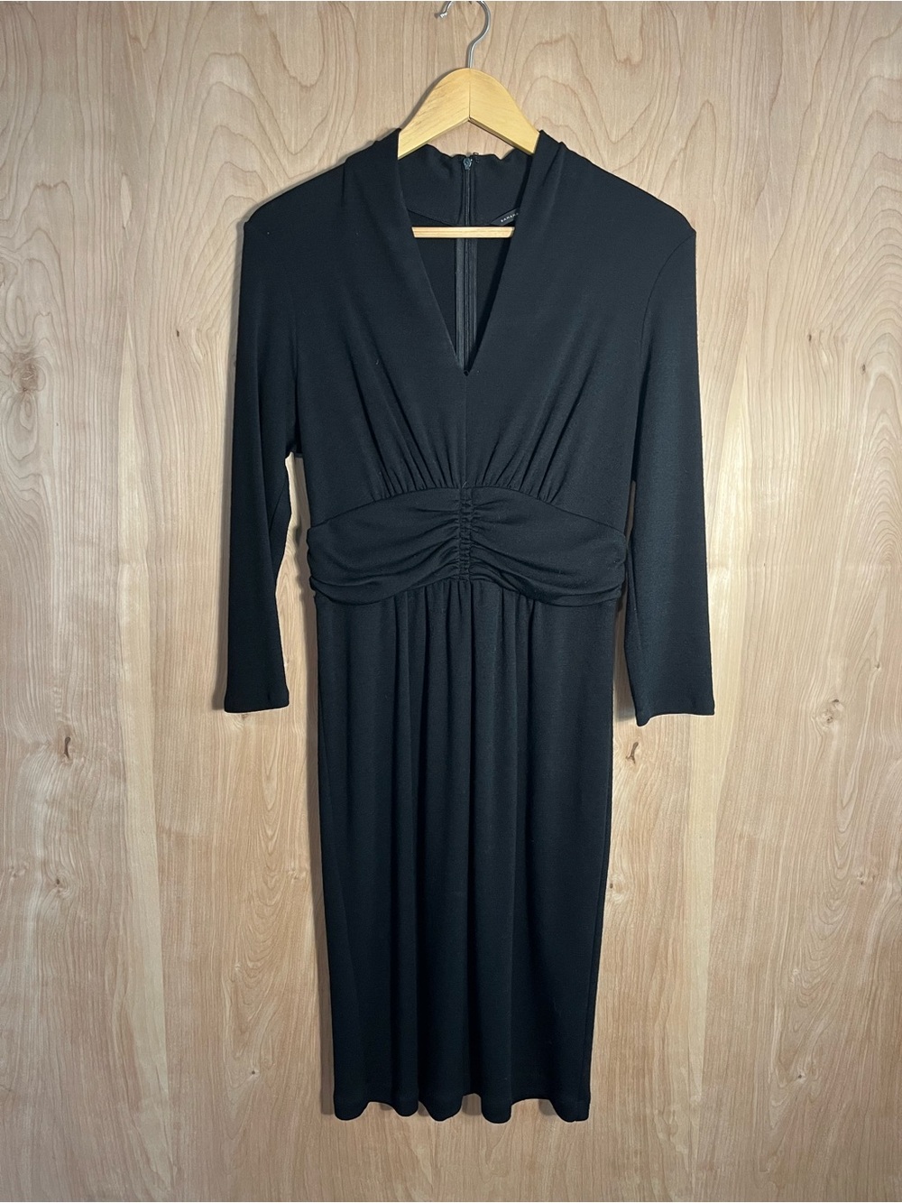 Banana Republic Black Wool Sheath Midi Dress Rouched Waist Classic Size 8